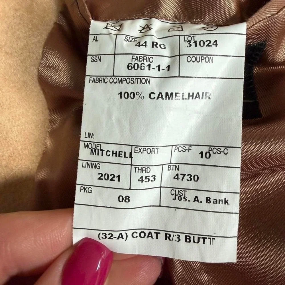Jos A. Bank 100% Camel Hair Sport Coat Blazer Mens 44R Tan 3 Button‎ Luxury